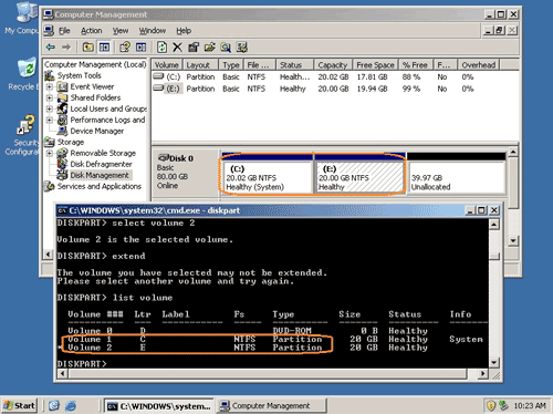 Diskpart extend partition