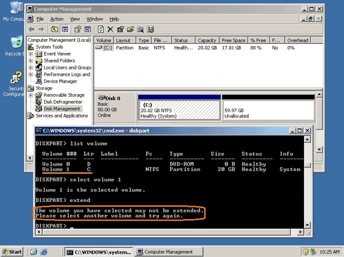 Anmeldelse krak Præfiks Diskpart extend partition Windows 2003 Server.