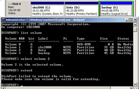 Diskpart extend data drive