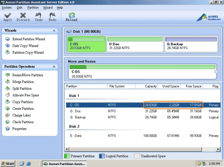 Extend partition main window