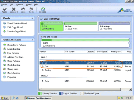 Partition assistant main window