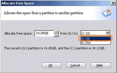 Select partition to resize