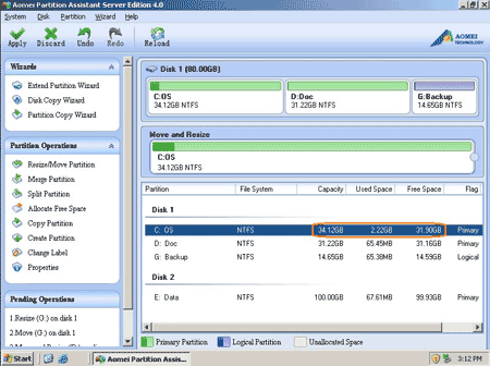 Partición redimensionada