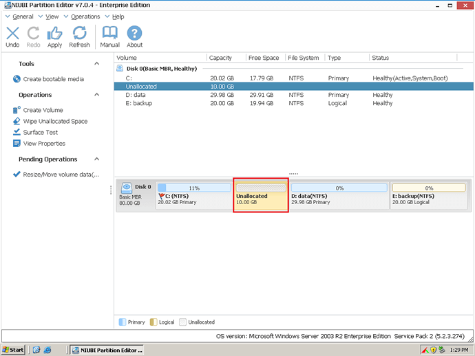 Unallocated space