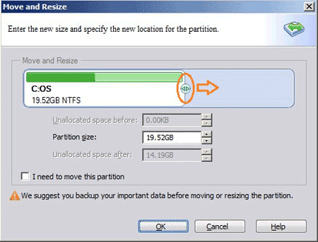 Resize to extend partition