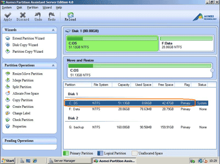 Select partition to split